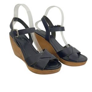 Madewell Wylie Leather Wooden Wedge Heel Sandal Simple Minimalist Size 9